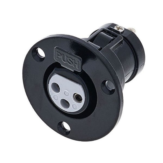 Front 45 degree angle view of the Sennheiser MZT 30 B Table Installation Socket, Black, XLR-3 Microphone Connector.