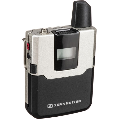 45 degree angle view of the front of the Sennheiser SL Bodypack DW-4-US, digital wireless bodypack transmitter, 1.9GHz, compact and robust design with 3.5mm jack socket for superior speech audio quality.
