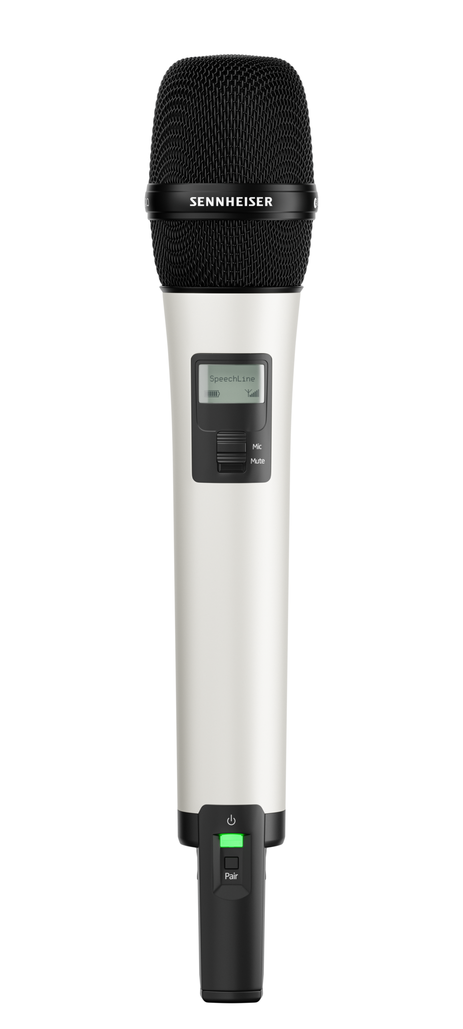 Front view of the Sennheiser SL Handheld 865 DW-3-EU, 1.9GHz wireless handheld transmitter with MME 865 condenser capsule, designed for superior speech clarity.