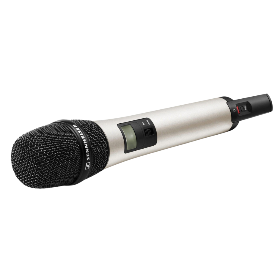 Side view of the Sennheiser SL Handheld 865 DW-3-EU, 1.9GHz wireless handheld transmitter with MME 865 condenser capsule, designed for superior speech clarity.