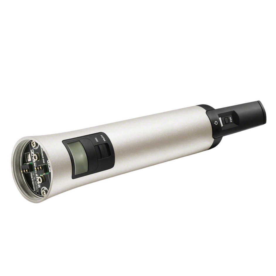 Side view of the Sennheiser SL Handheld 865 DW-3-EU, 1.9GHz wireless handheld transmitter with MME 865 condenser capsule, designed for superior speech clarity without microphone head.