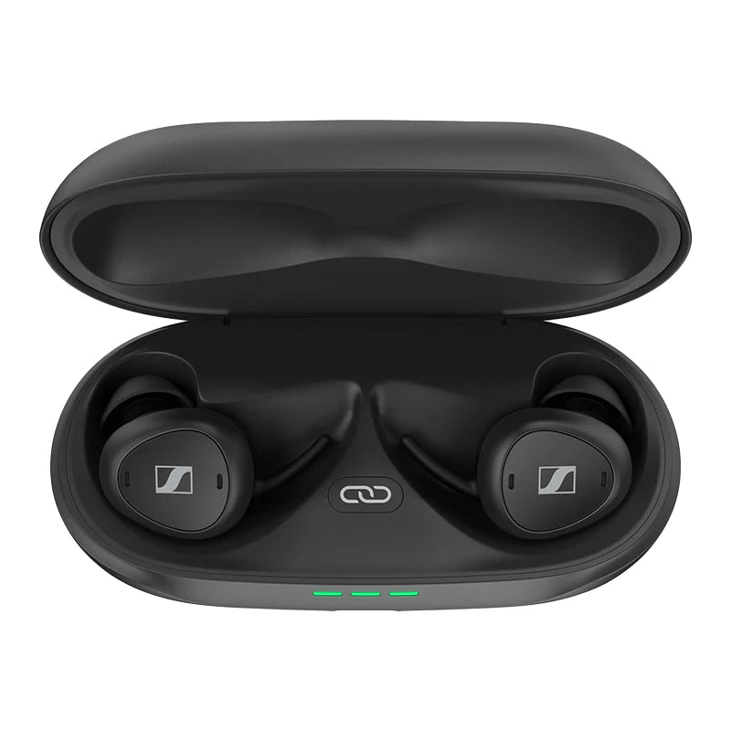 Top view of the Sennheiser TV Clear Set True Wireless Earbuds in case.