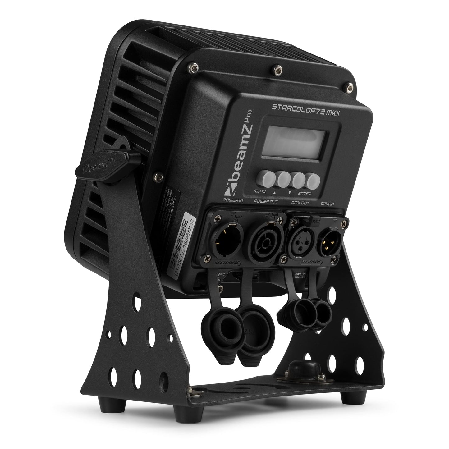 Back angled view of the beamZ Pro StarColor72 Flood Light with 9x 8W RGBW LEDs, IP65 rating, and DMX control.