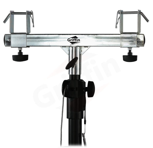 Athletic adjustable light stand to truss adapter showcasing its design and functionality.