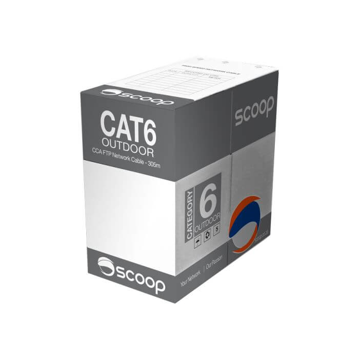 Scoop 305M Cat6 outdoor FTP CCA cable displayed in a product image.