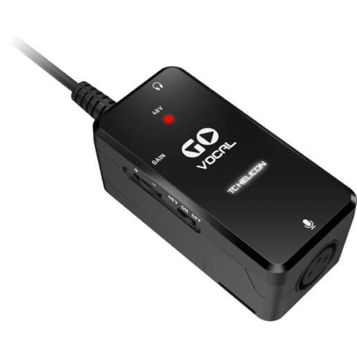 TC Helicon GO XLR Mobile Audio Interface with Dynamic Microphone, showcasing the product design and features.