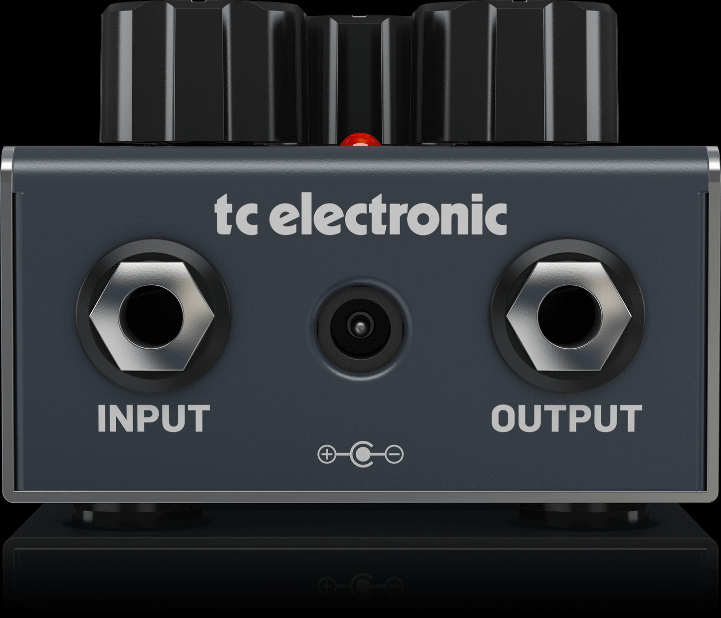 Rear view of the TC Electronic Grand Magus Distortion Pedal, showcasing its design and features.
