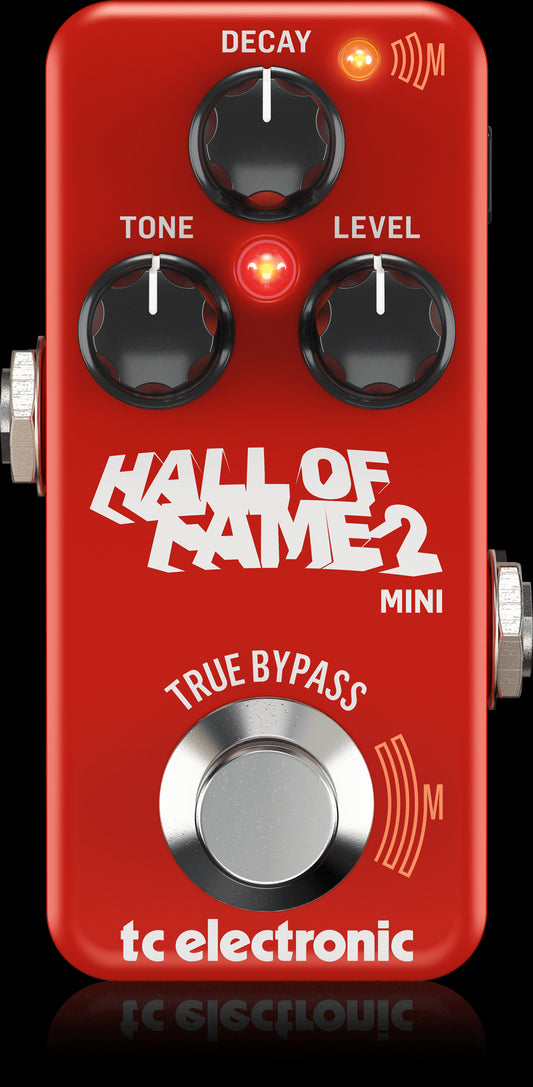 TC Electronic HOF 2 Mini Reverb Pedal showcasing its top view with controls and design features.