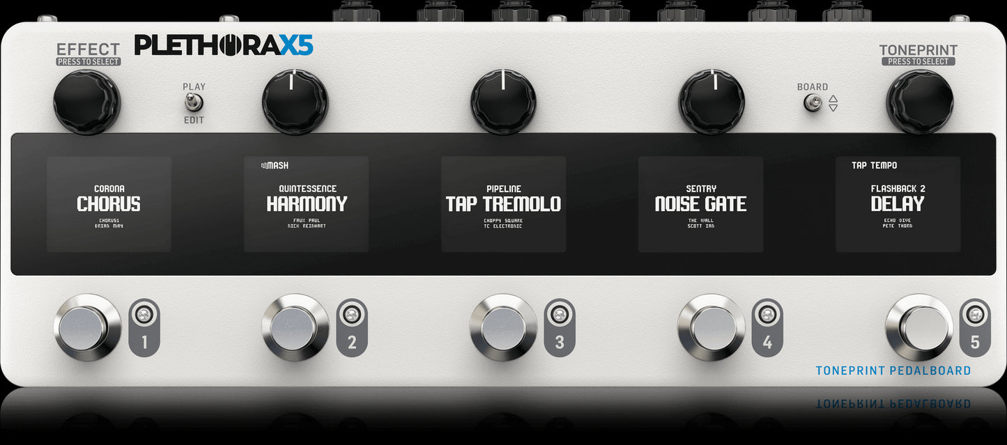 TC Electronic Plethora X5 TonePrint Pedalboard featuring effects and amp simulations.