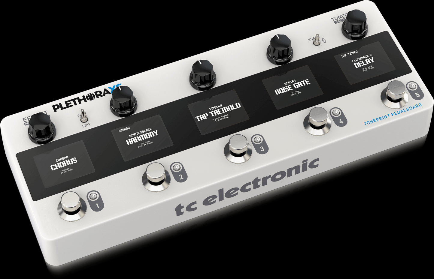 TC Electronic Plethora X5 TonePrint Pedalboard with FX and Amp Sims, showcasing its left side view.