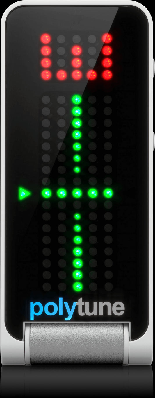 TC Electronic PolyTune Clip polyphonic guitar tuner displayed from the front view.