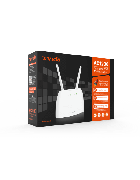 Tenda 4G07 Dual-Band Router showcasing its specifications of 300 Mbps on 2.4GHz and 867 Mbps on 5GHz.