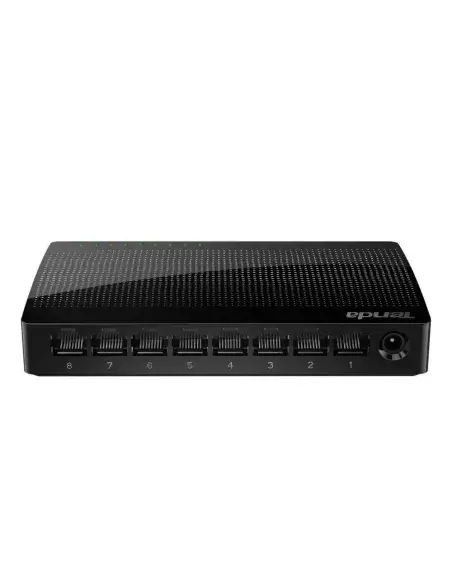 Tenda SG108 8-Port Gigabit Ethernet Switch showing the device with multiple Ethernet ports for network connectivity.