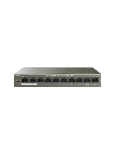 Tenda 10-Port Fast Ethernet Switch featuring 8-Port PoE, ideal for network connectivity.