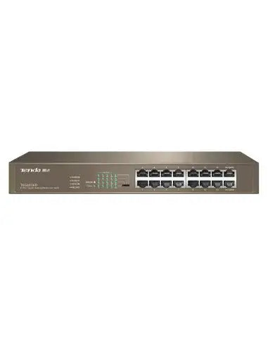 Image of the Tenda 16-Port Gigabit Rack Mount Switch, showcasing its design and ports.