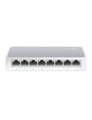 TP-Link 8-Port 10/100 Mini Desktop Switch with eight Ethernet ports for network connectivity.