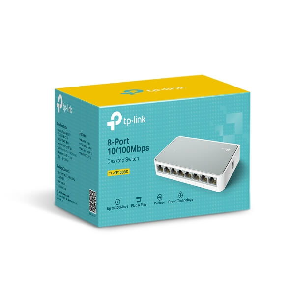 TP-Link 8-Port 10/100 Mini Desktop Switch on a white background