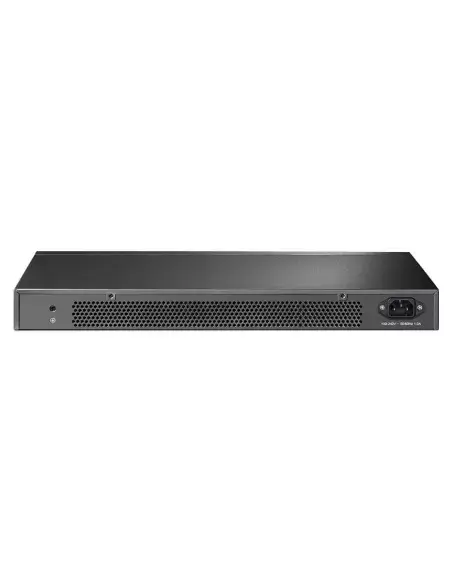 TP-Link 48-Port 10/100 Rackmount Switch with RJ45 ports in a 1U 19-inch steel case.