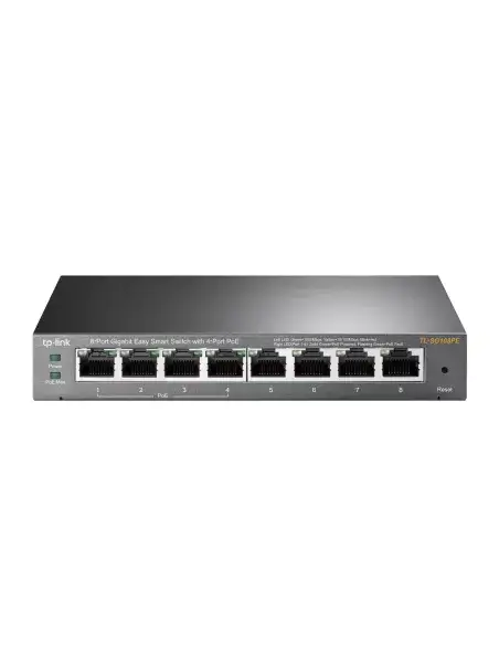 TP-Link 8-Port Easy Smart PoE Gigabit Switch with 4 PoE ports and 55W power capability.