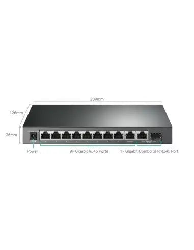 TP-Link 10-Port Easy Smart PoE+ Gigabit Switch with 8 PoE ports displayed on a white background.