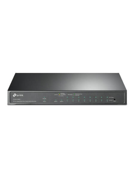 TP-Link 10-Port Easy Smart PoE+ Gigabit Switch with 8 PoE ports, designed for efficient network connectivity.