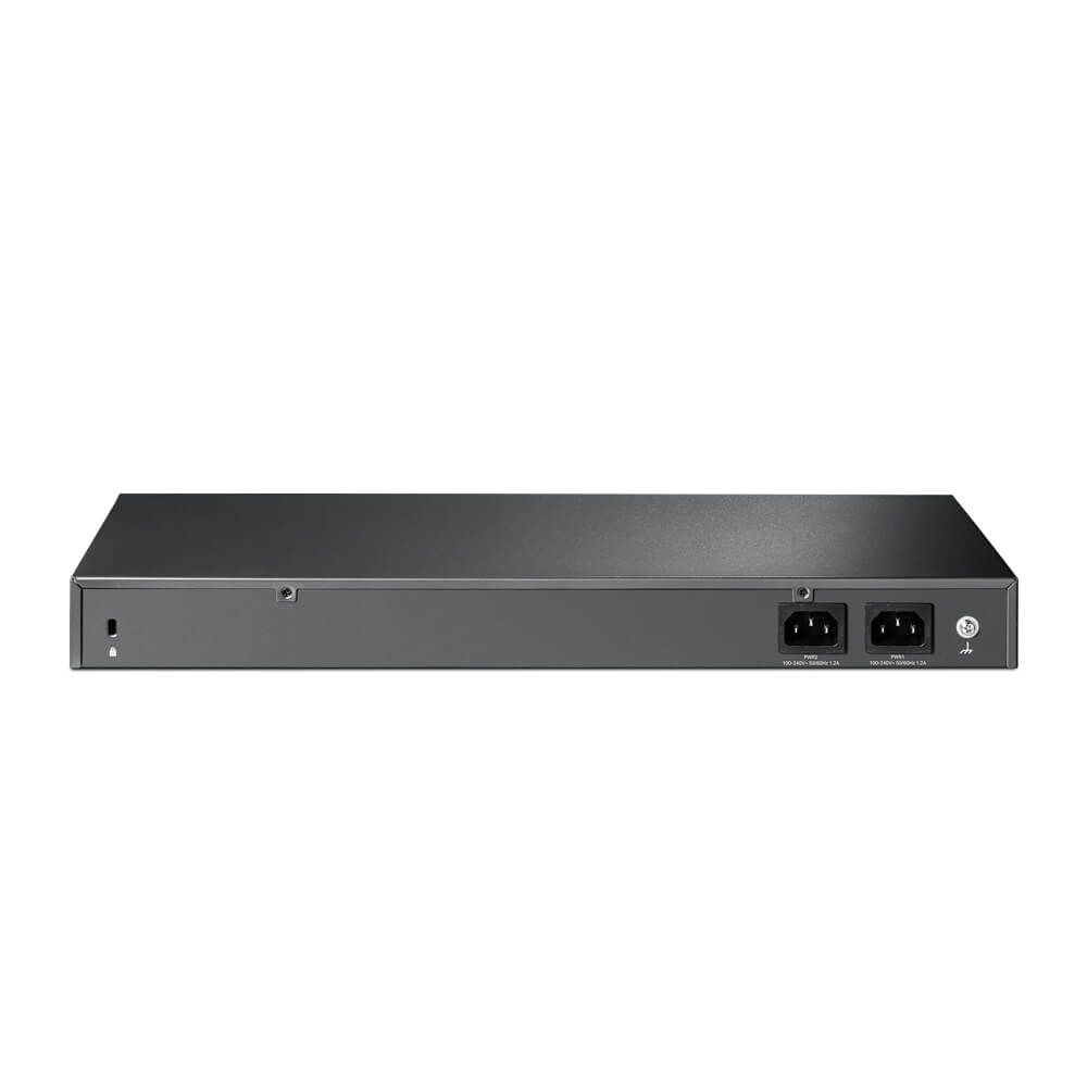 TP-Link JetStream 16-Port 10GE Managed Fiber Switch with multiple fiber ports for high-speed networking.