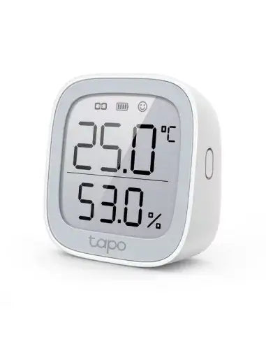 TP-Link Tapo Temperature and Humidity Monitor displaying temperature and humidity readings.