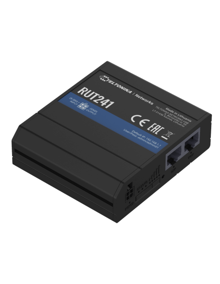 Teltonika LTE Wi-Fi IoT Router featuring VPN capabilities, I/O interfaces, and a MediaTek chipset.