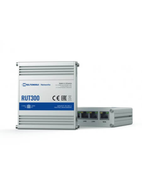 Teltonika Ethernet Router featuring 1 WAN port and 4 LAN ports, designed for industrial use.