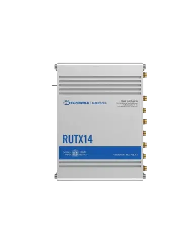 Teltonika Industrial LTE-A Cat 12 Router featuring Dual SIM and Wave-2 Wi-Fi capabilities, with 5 Gigabit Ethernet ports.