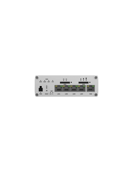 Teltonika Industrial LTE-A Cat 12 Router with Dual SIM and Wave-2 Wi-Fi, featuring 5 Ethernet ports.