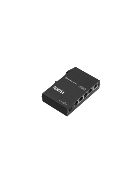Teltonika Industrial 5-Port Gigabit Switch, unmanaged, supporting auto MDI/MDIX crossover, with a 10Gbps capability.