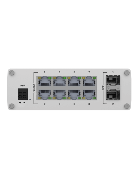 Teltonika Industrial 8-Port Gigabit Switch - Unmanaged, featuring multiple Ethernet ports for network connectivity.