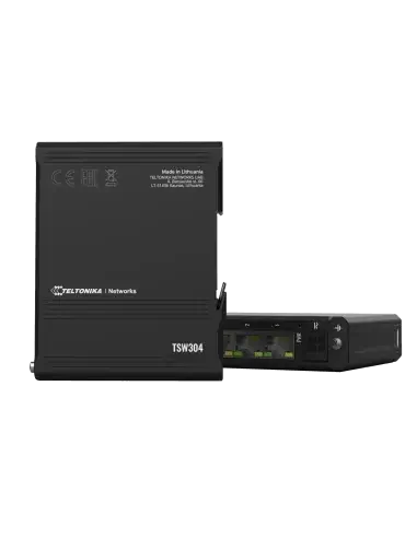 Teltonika Industrial 4-Port Gigabit Switch featuring 4 Gigabit ports and Auto MDI/MDIX support, designed for unmanaged Layer 2 networking.