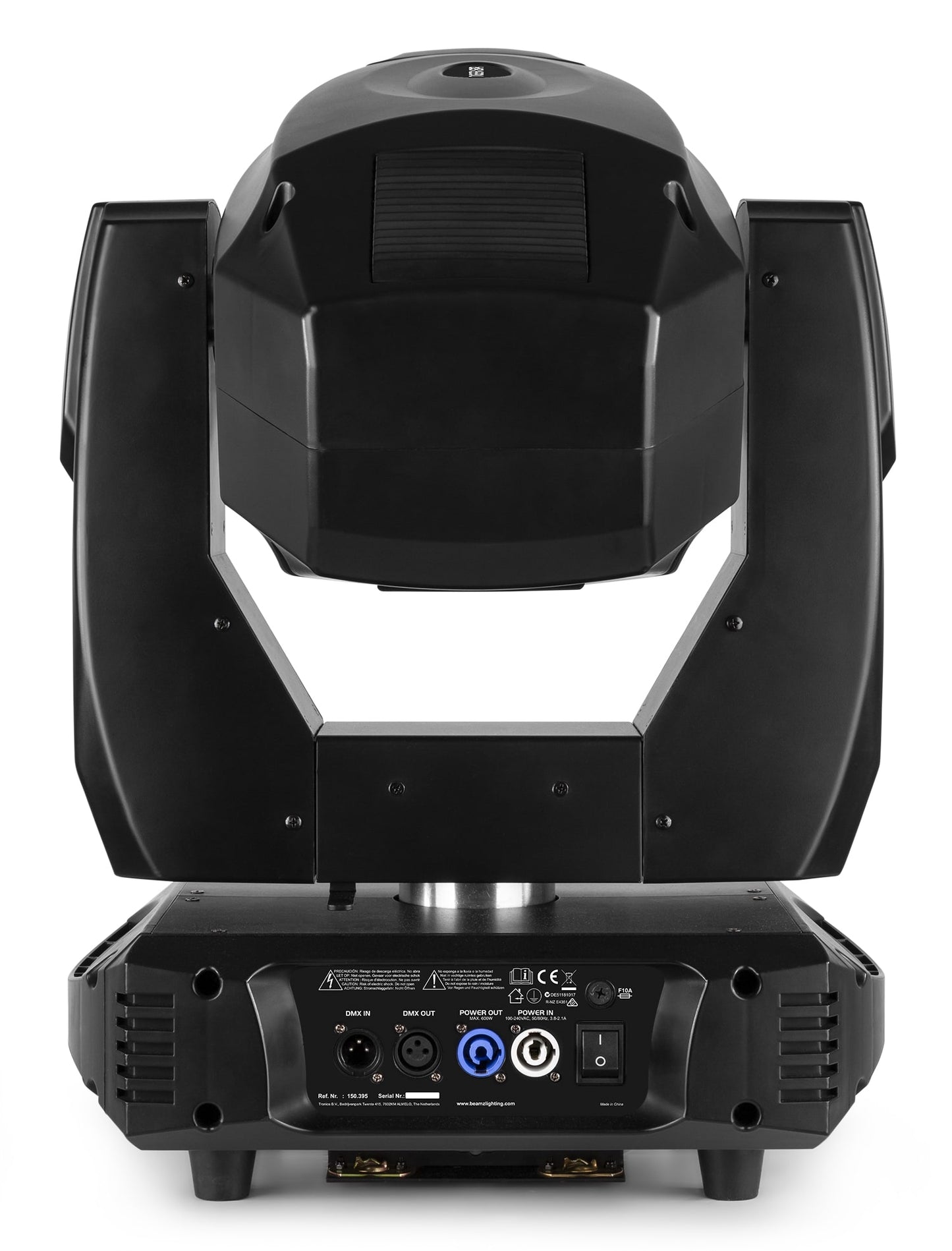 Back view of the Tiger 18R 380W BSW Moving Head with CMY - Set of 2 in Flightcase, 3-in-1 effects, DMX control, high-intensity discharge bulb.