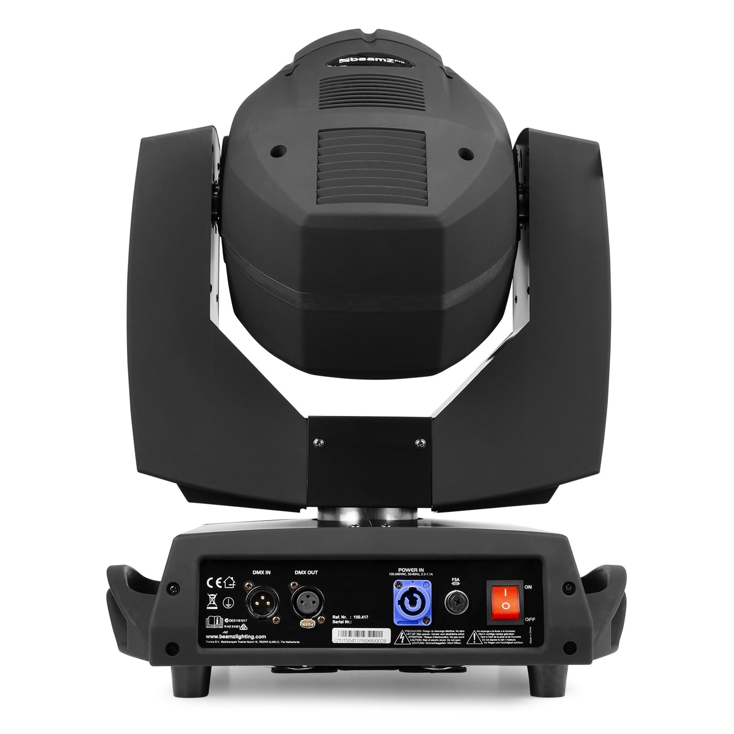 Back view of the Tiger E 7R MKIII 230W Beam Moving Head - 17 gobos, 14 colors, high-intensity 230W bulb.
