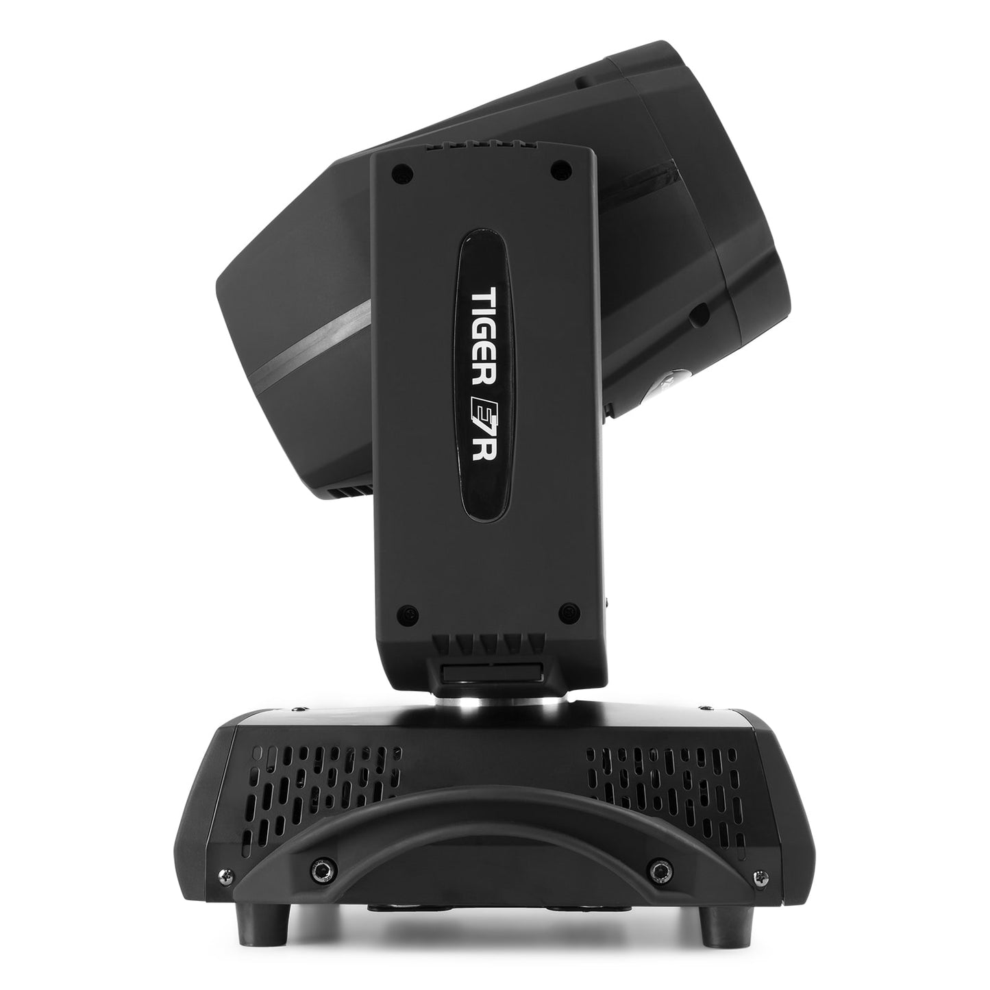 Side view of the Tiger E 7R MKIII 230W Beam Moving Head - 17 gobos, 14 colors, high-intensity 230W bulb.