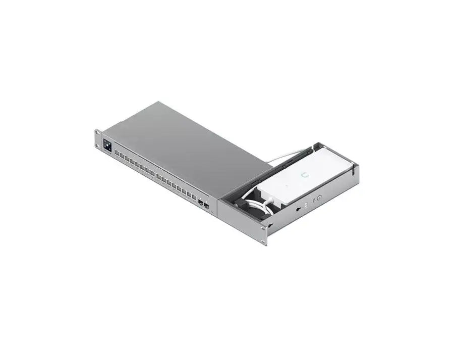 Ubiquiti UniFi Pro Max 16 Rack-Mount Kit, model UACC-PRO-MAX-16-RM, displayed in a professional setting.