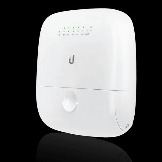 Ubiquiti EdgePoint 6-Port WISP Router and Switch with multiple Ethernet ports and a sleek design.