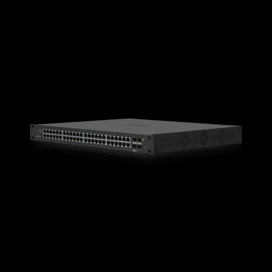 Ubiquiti EdgeSwitch 48-Port with 500W PoE, a network switch with multiple ports for power over Ethernet.