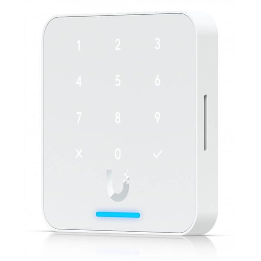 Ubiquiti UniFi Access NFC Card Reader with Keypad in white, model UA-G3-FLEX-W, showcasing its sleek design and functionality.
