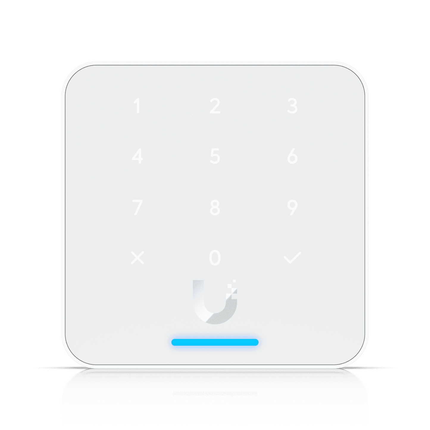 Ubiquiti UniFi Access NFC Card Reader with Keypad in white, showcasing its sleek design and features.