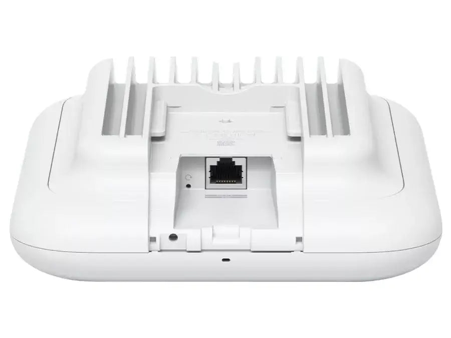 Ubiquiti UniFi WiFi 7 U7 Pro Outdoor Access Point displayed outdoors, showcasing its sleek design and weather-resistant features.