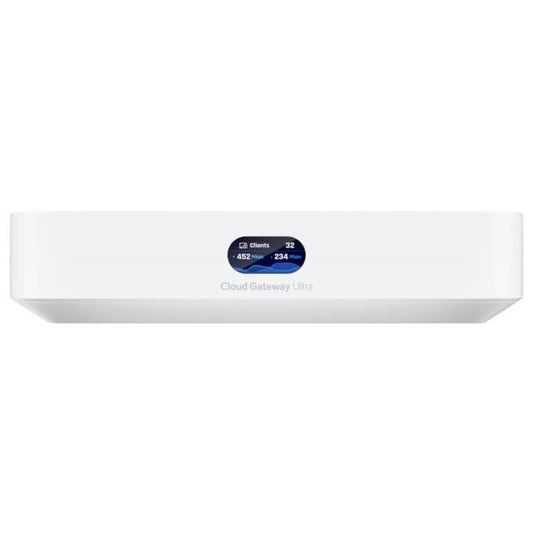Ubiquiti UniFi Cloud Gateway Ultra Multi-WAN device showcasing its design and features.