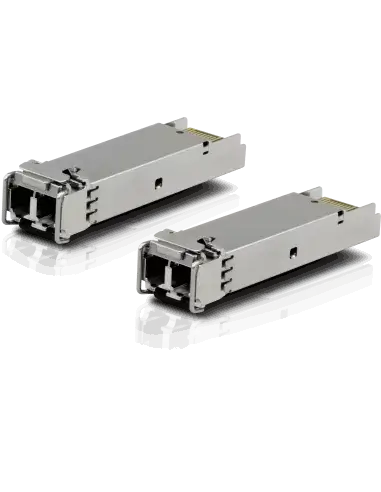 Ubiquiti 1G Multi-Mode SFP Module, 2-Pack, featuring two compact fiber optic modules for high-speed data transmission.