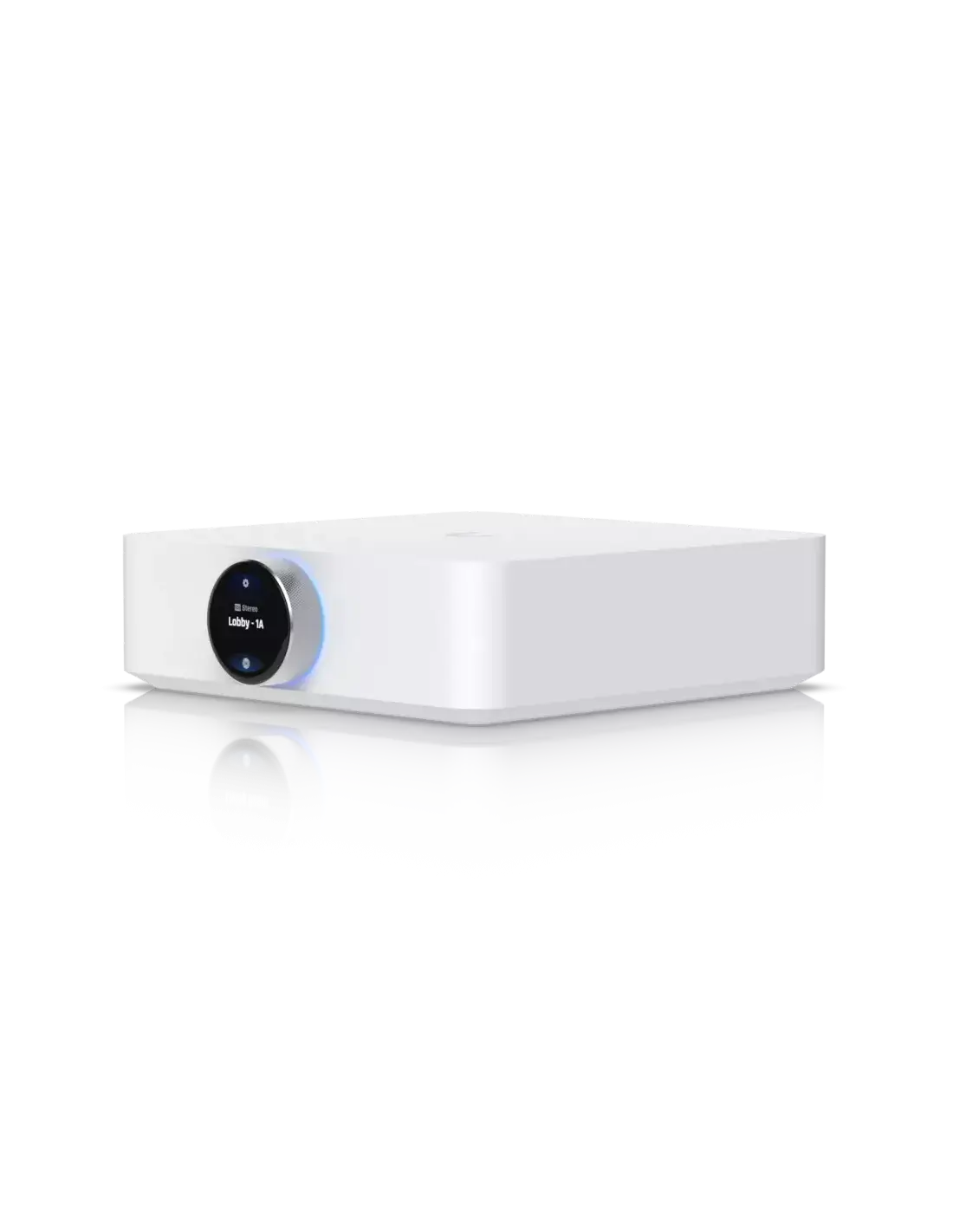 Ubiquiti UniFi PowerAmp White WiFi 5 Speaker Amplifier, model UPL-AMP-W, showcasing its sleek design and features.