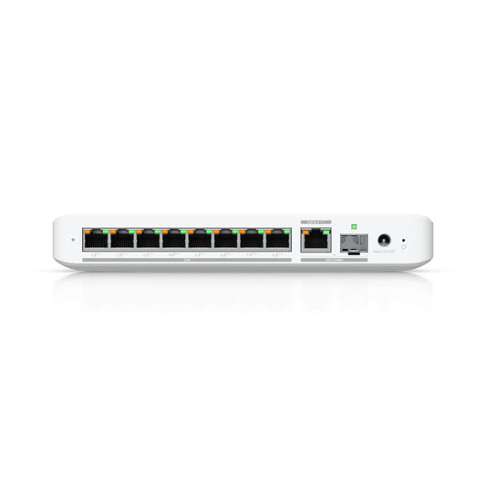 Ubiquiti UniFi Switch FLEX - 8 Port 2.5GbE with 10GbE Uplink, showcasing the sleek design and multiple Ethernet ports.