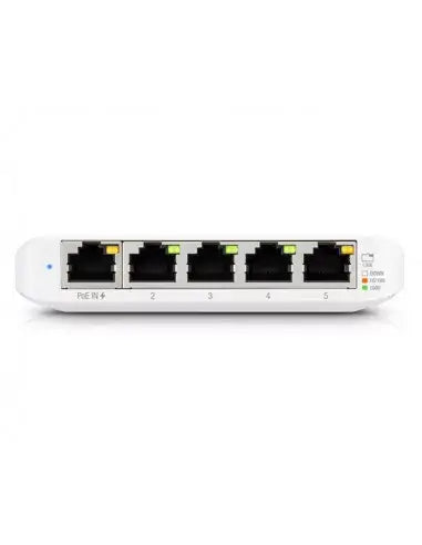Ubiquiti UniFi FLEX Mini 5-Port Gigabit Switch with multiple Ethernet ports for network connectivity.