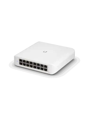 Ubiquiti UniFi Lite 16-Port PoE Switch featuring 8 PoE ports and 45W power output.
