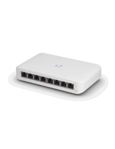 Ubiquiti UniFi Lite 8-Port PoE Switch with multiple Ethernet ports for network connectivity.